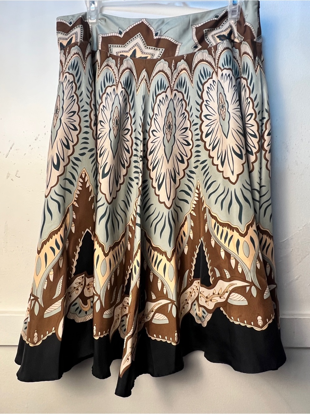Coldwater Creek Blue, Brown and Cream Floral Circle Skirt